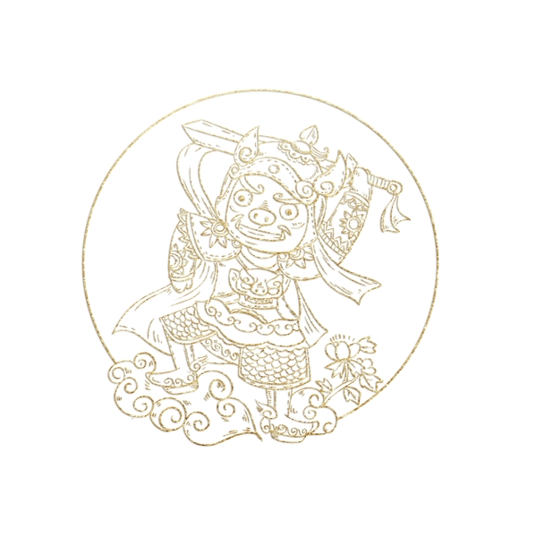 2019豬年春節(jié)小豬門神燙金