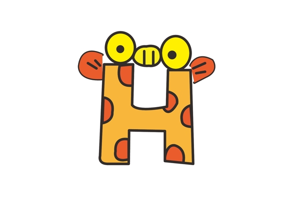 矢量卡通创意动物字母H