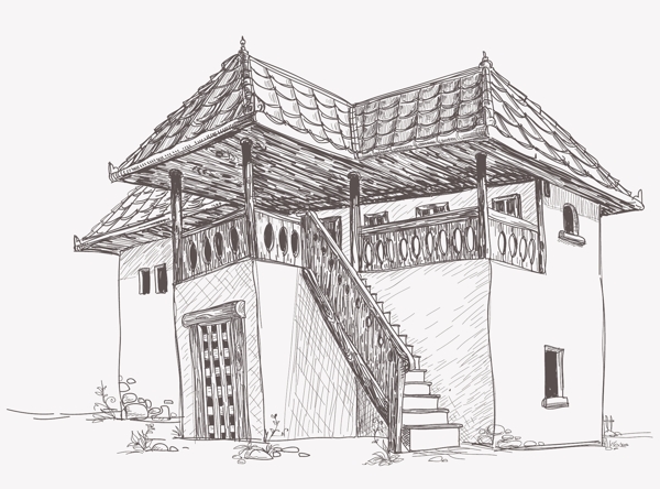 矢量素材建筑物速描