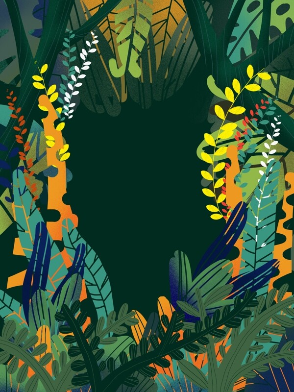 抽象手绘绿色植物插画背景