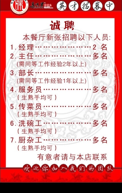 飯店招聘廣告圖片