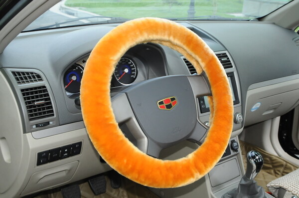 汽车高档方向盘套橙色绒毛图片