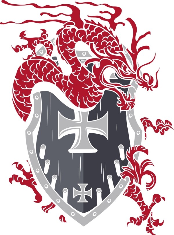 老式的矢量T恤設(shè)計與龍