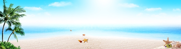 夏日蓝天海滩背景图片
