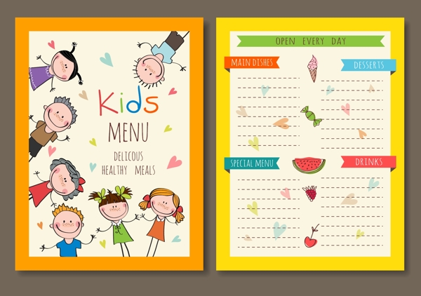 卡通儿童小孩子菜单矢量素材