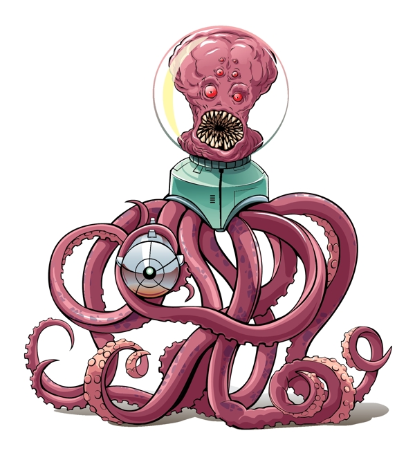 卡通章鱼怪物插画
