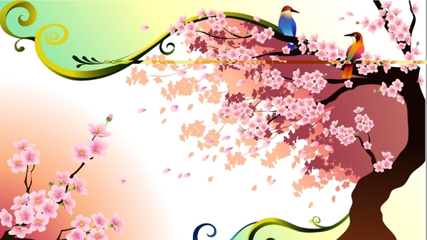 矢量桃花花朵春天鳥圖片