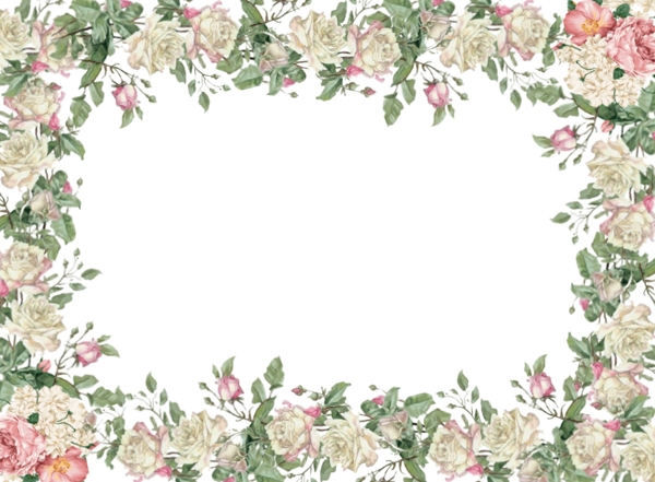 手绘漂亮白色花卉边框免抠psd透明素材