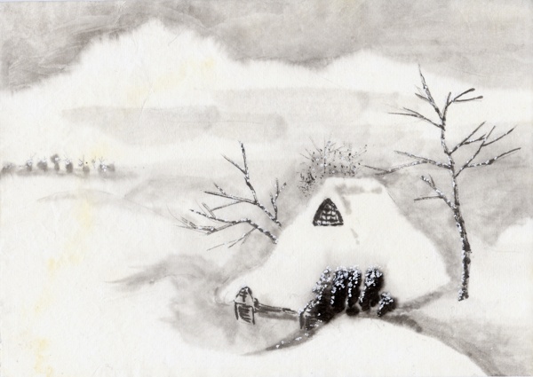 水墨风景爱斯基摩人的小屋图片图片