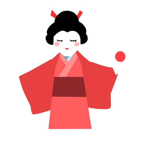 红色的日本人偶插画
