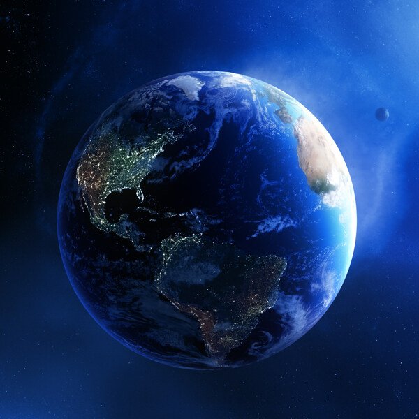 蓝色光照耀的地球图片