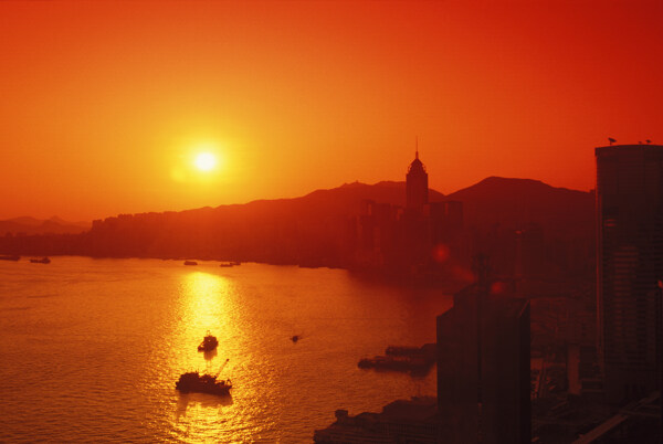 落日黄昏时的香港风光图片