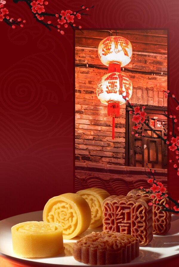 简约中国风糕点美食大气背景海报