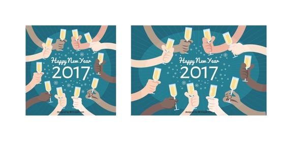 新年背景与香槟酒杯的手
