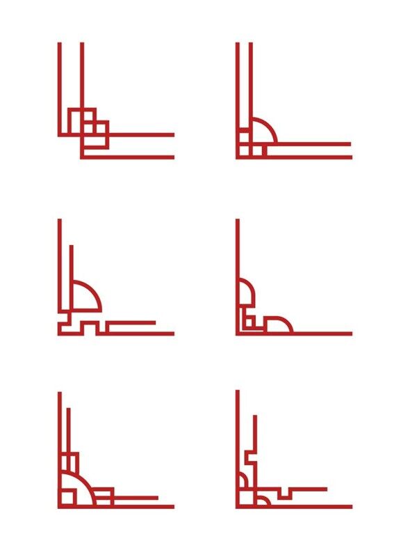 简约直角线条拼接扇形装饰中式边框