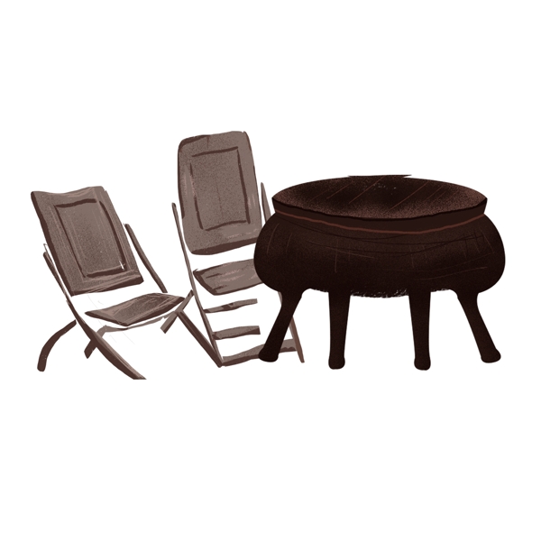 手绘椅子圆桌原创元素