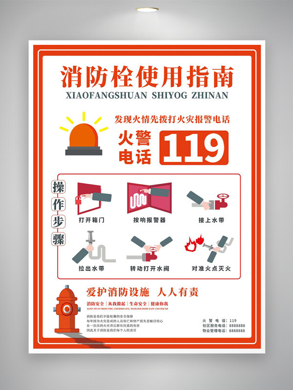 消防栓使用指南操作步驟宣傳海報(bào)