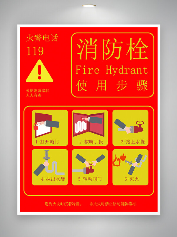 消防器材消防栓使用步驟宣傳海報