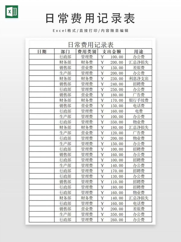 日常費(fèi)用記錄表