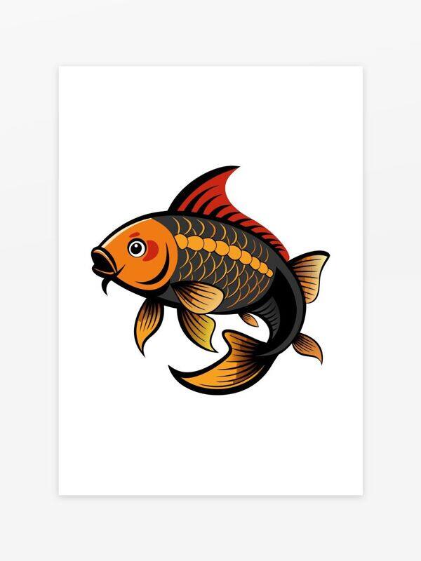 吉祥圖案卡通風(fēng)格金色鱗片鯉魚(yú)插畫(huà)