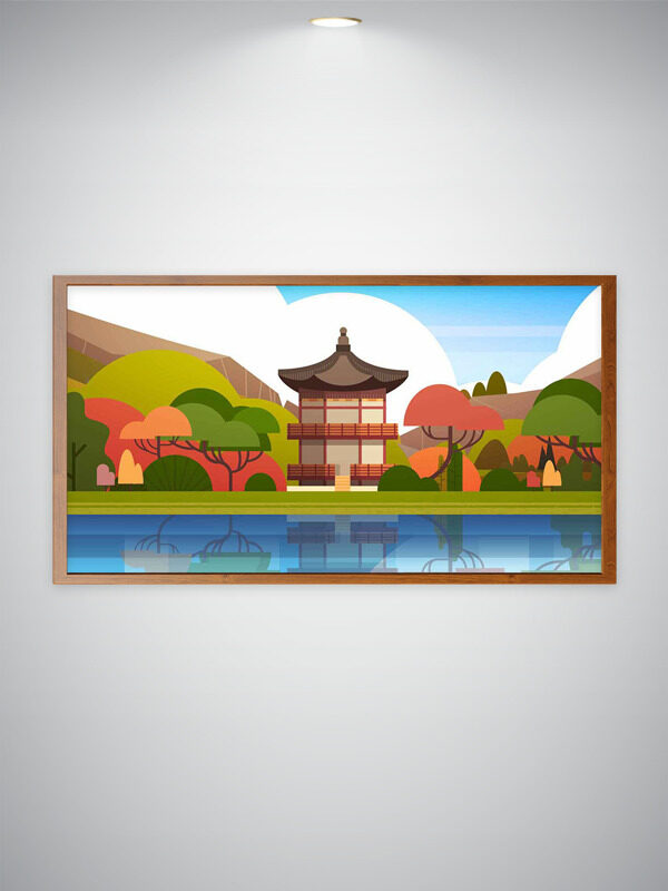 湖光山色傳統(tǒng)風光建筑插畫