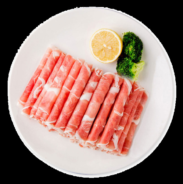 新鮮高品質(zhì)的肥牛肉卷和檸檬西藍(lán)花