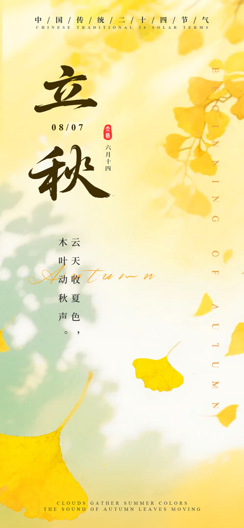 传统简约二十四节气立秋光影节气海报