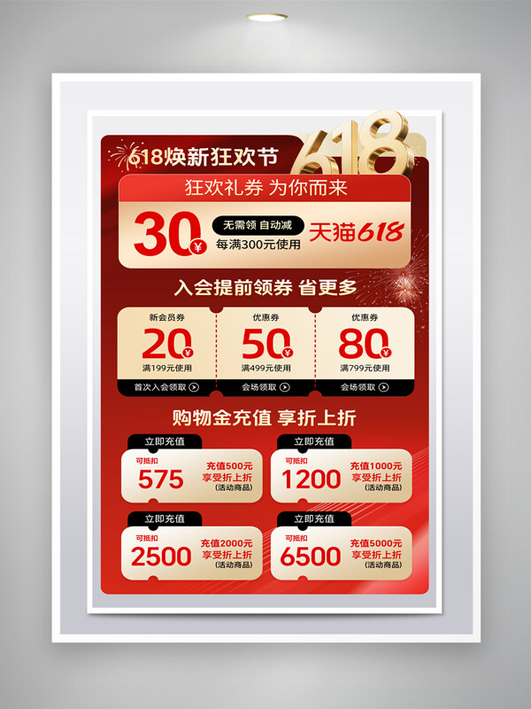 紅色背景天貓618大促紅色優(yōu)惠券電商活動(dòng)頁(yè)