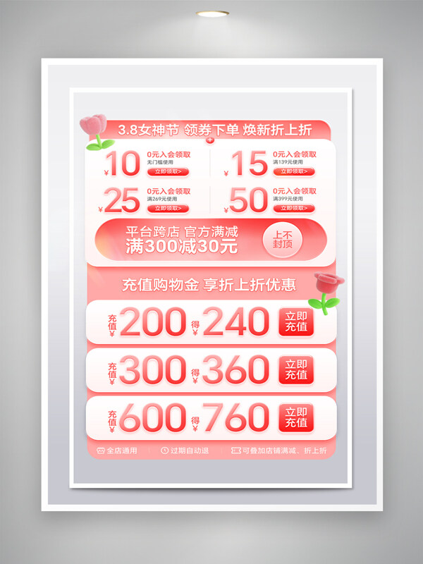 婦女節(jié)粉色主題促銷活動(dòng)紅包優(yōu)惠券模板
