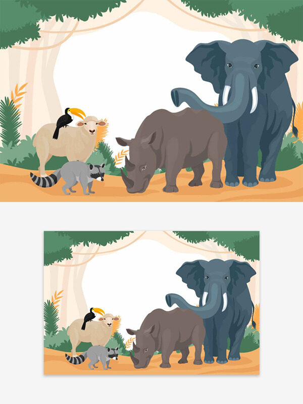簡約手繪野生動物清新主題插畫
