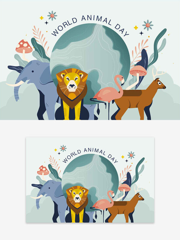 世界動物日簡約設(shè)計自然和諧共生創(chuàng)意卡通插畫