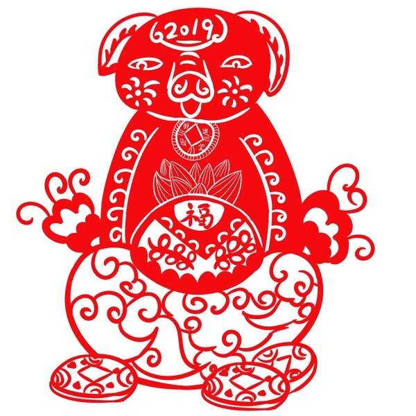 豬年剪紙可商用元素