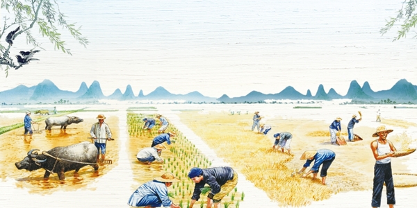 水彩农民丰收节麦田背景图