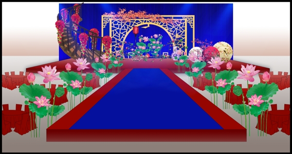 紅藍(lán)中式婚禮效果圖