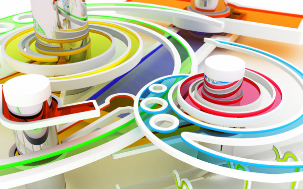 齿轮圆柱色彩绚烂3D三维立体科幻广告电脑设计图片