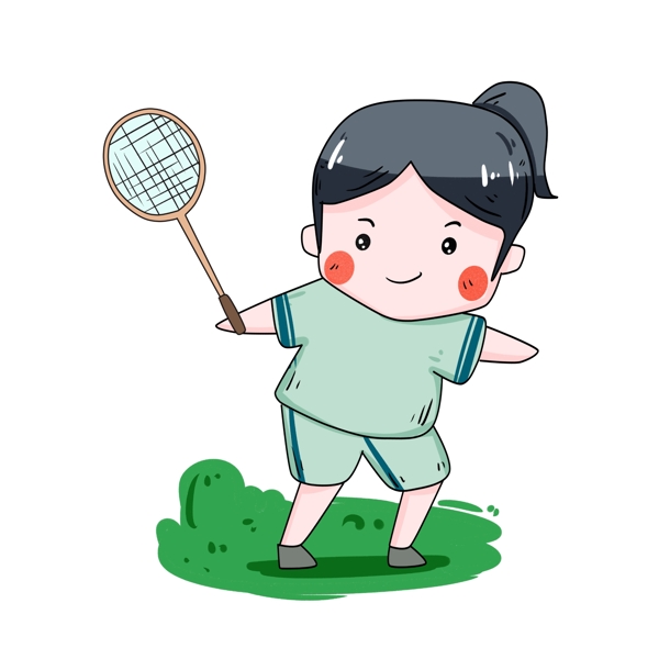 运动女孩打羽毛球图片
