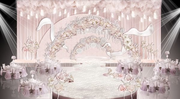 粉色浪漫婚礼舞台效果图
