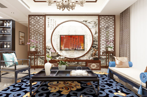 温馨舒适新中式客厅装饰装修效果图
