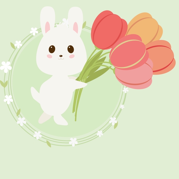 小白兔子抱郁金花