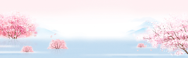 清新粉色大樹banner背景素材