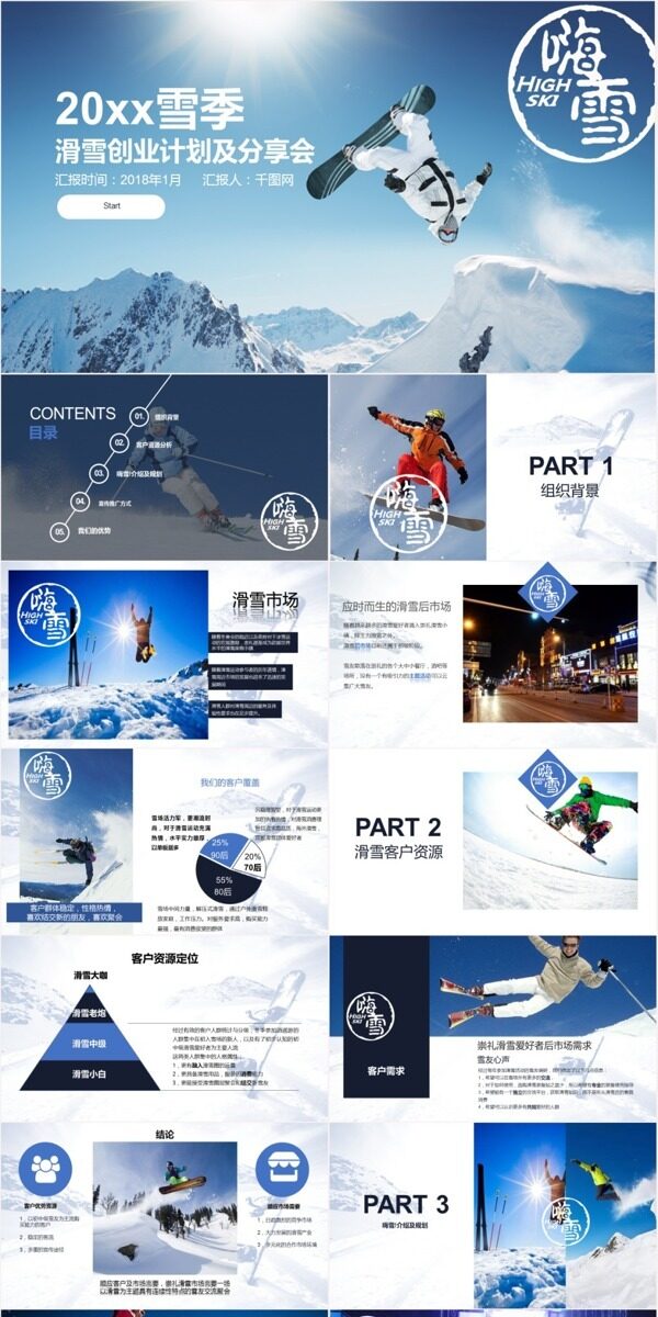 滑雪产品分享会及创业计划介绍PPT模板