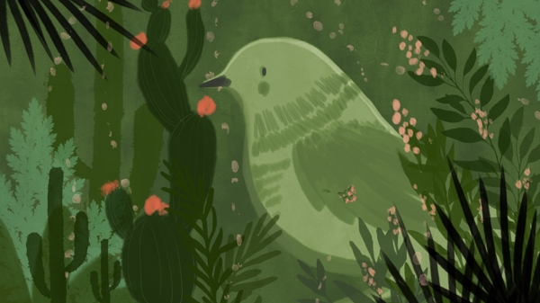 夏日森系植物小鸟插画背景设计