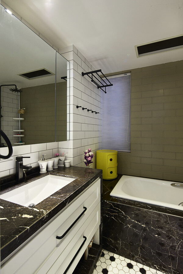 现代时尚黑色花纹洗手台室内装修效果图