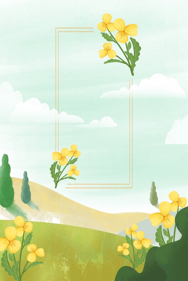 春季花朵海报绿色背景