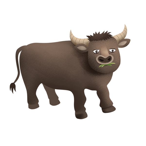 卡通手绘一头吃草的牛设计元素