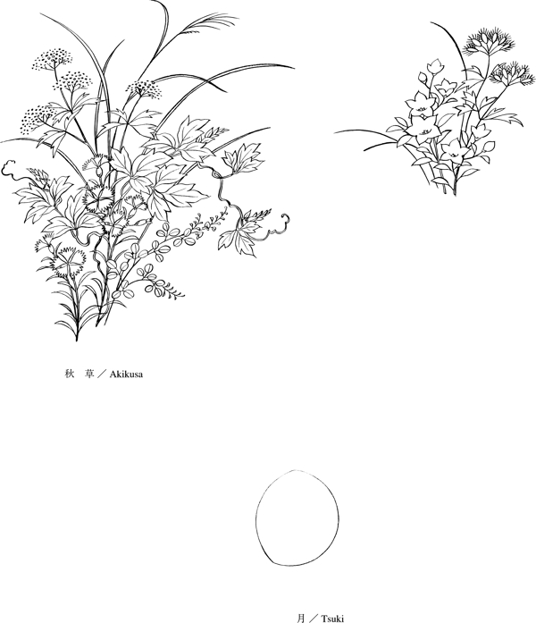 日本的植物花卉矢量素材5秋草和月亮的画