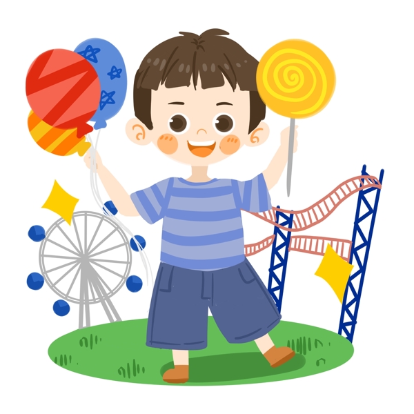 儿童节可爱男孩玩气球PNG素材