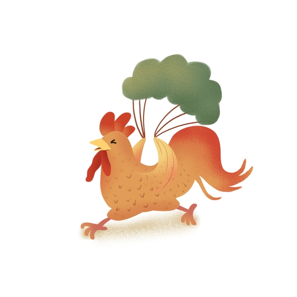 彩绘奔跑的公鸡插画设计可商用元素