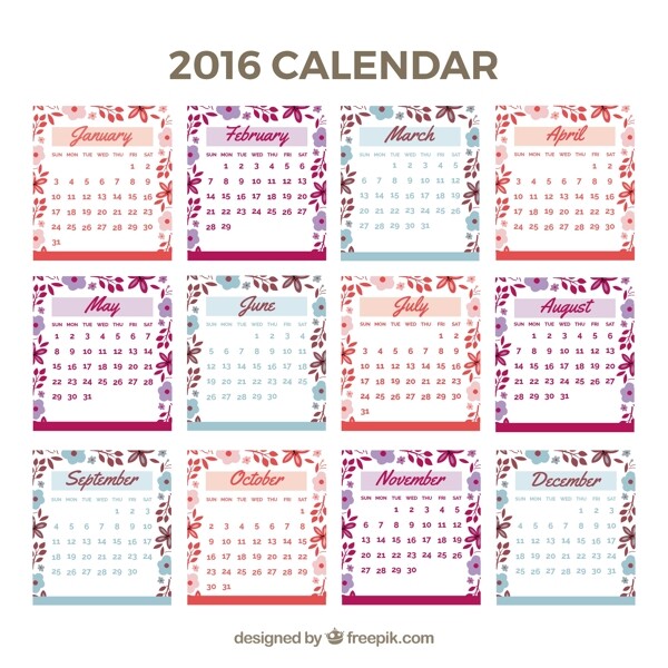 可爱的2016日历与花的细节