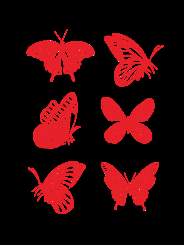 中国风蝴蝶剪纸元素之红色图案套图